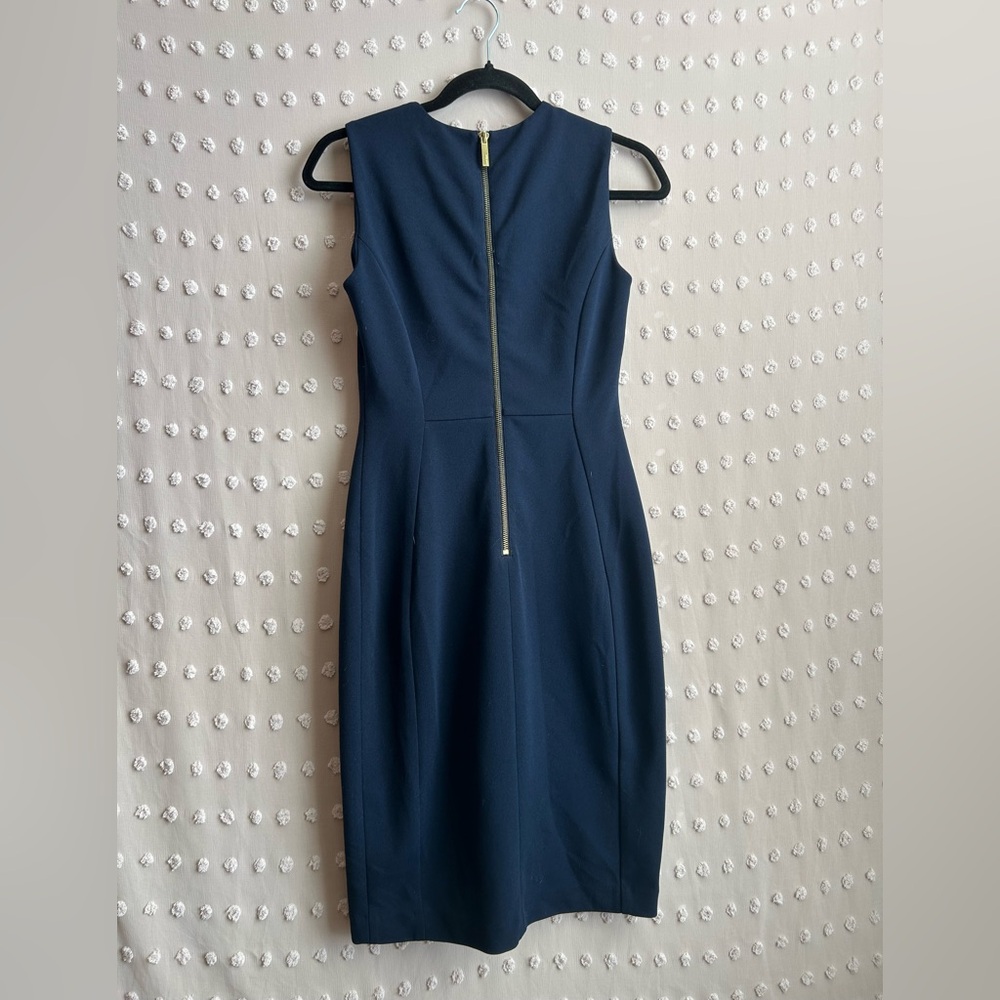 Calvin Klein Sleeveless Midi Pencil Dress Sz 2 Navy Boue - Picture 2 of 5